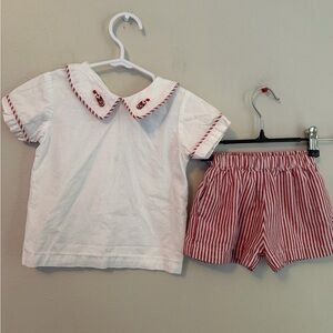 The Oaks White Peter Pan Collar Top with Fireworks & Red Striped Shorts